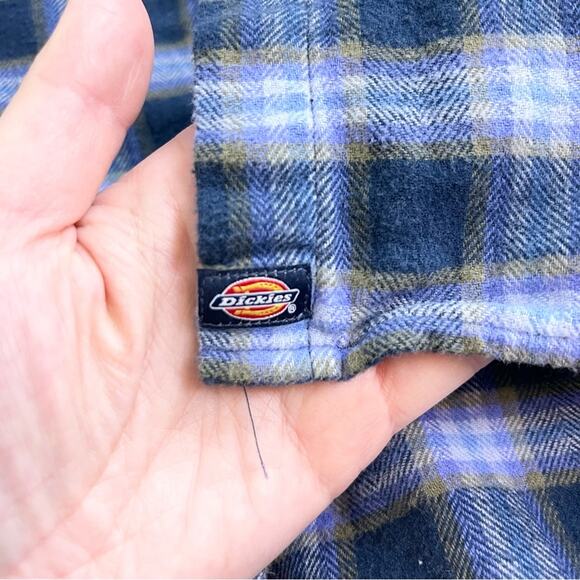 Dickies Flannel Long Sleeve Shirt Plaid woman's size 1X Purple Blue - Picture 5 of 5